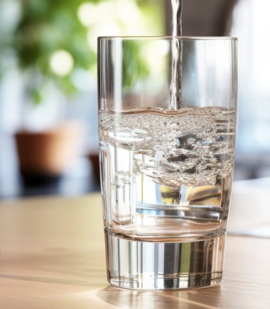 fresh tap water pouring into glass