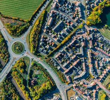 Aerial view of a UK roundabout