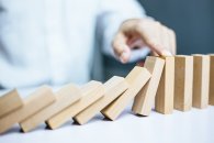Problem Solving Businessman Stopping Falling Blocks Problem Solving Businessman Stopping Falling Blocks